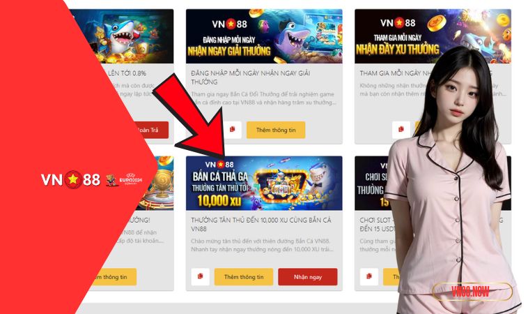 Thưởng Tân Thủ Đến 10,000 Xu Cùng Bắn Cá VN88 Mới Nhất 2025 2 Ưu đãi thưởng 10,000 xu tại bắn cá VN88 siêu hấp dẫn